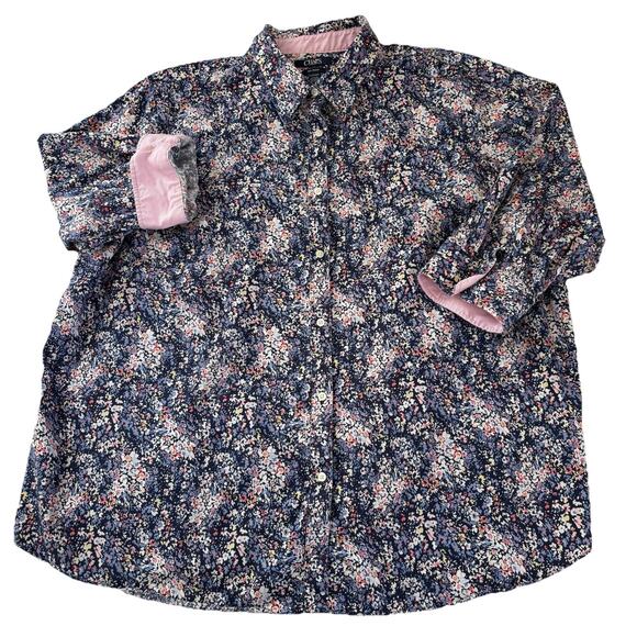 Chaps No Iron Button Front Shirt Women’s 3X Blue Floral Flip Cuff 3/4 Sleeve - Picture 4 of 11